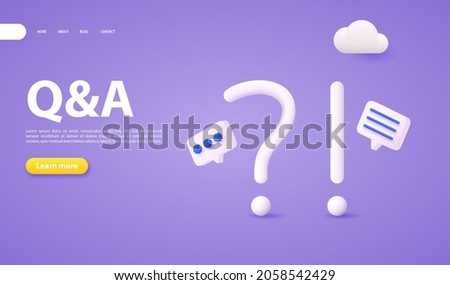 Questions and answers concept banner. Question and exclamation marks with speech bubble. FAQ, online support center. Vector 3d illustration.