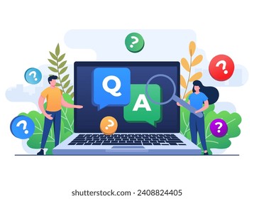 Questions and answers concept flat illustration vector template for web design, infographics, UI, landing page, social media, Frequently asked questions, FAQ, Q and A