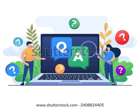 Questions and answers concept flat illustration vector template for web design, infographics, UI, landing page, social media, Frequently asked questions, FAQ, Q and A