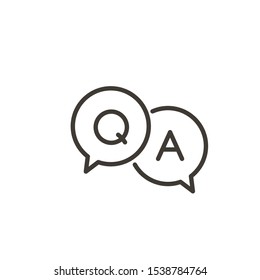 Icono de preguntas y respuestas con burbuja de habla y q y letras. Vector minimo de moda ilustración de línea delgada para preguntas frecuentes conceptos en sitios web, redes sociales, páginas de negocios