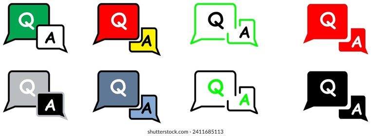 Fragen und Antworten Symbol mit Sprachblase und q und einem alphabetentem Vektorstock mit verschiedenen Farben