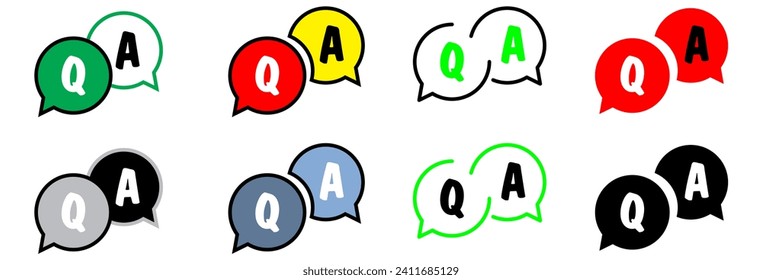Questions and answers icon with speech bubble and q and a alphabets vector stock with various colours