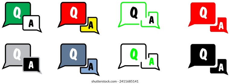 Icono de preguntas y respuestas con burbuja de voz y q y un alfabeto vectorial stock con varios colores