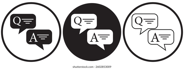 Questions and answers icon with speech bubble and q and a letters. Vector minimal trendy thin line illustration for frequently asked questions concepts in websites, social networks, business pages