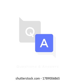 Etiqueta de preguntas y respuestas. Los mensajes se burbujan con preguntas y respuestas de texto. Diseño de logotipo. Ilustración vectorial.