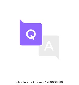 Etiqueta de preguntas y respuestas. Los mensajes se burbujan con preguntas y respuestas de texto. Diseño de logotipo. Ilustración vectorial.
