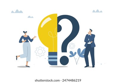 Questions and answers, Problems and solutions, Decisions and business problems, Business decisions that make correctness, Businessmen with organizational problems and using ideas to solve them.