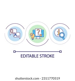 Questions and answers resources loop concept icon. Ask for support. Problem solving. Finding advice abstract idea thin line illustration. Isolated outline drawing. Editable stroke. Arial font used