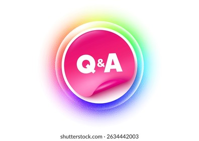 Questions answers sticker rainbow gradient. Paper offer price tag. Questions and answers icon. Answer question sign. Faq symbol. Sticker label. Grain dots effect. Vector