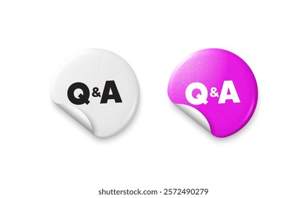 Questions answers sticker tags. Glitter paper price badge. Questions and answers icon. Answer question sign. Faq symbol. Offer round sticker. Promo banner. Vector