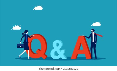 questions and answers symbol. Businessman standing with Q AND A symbol. business concept