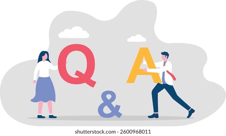 questions and answers symbol. Businessman standing with Q AND A symbol. business concept
