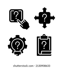 Questions and answers in technical support black glyph icons set on white space. Digital data storage access. Helping service. Silhouette symbols. Solid pictogram pack. Vector isolated illustration