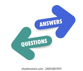 Questions and answers. Two colored arrows with text. Vector