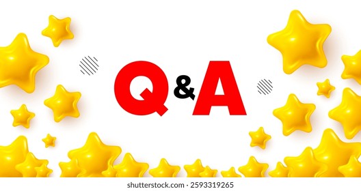 Questions answers winner banner with 3d stars. Golden stars banner. Questions and answers icon. Answer question sign. Faq symbol. Review rate background. Vector