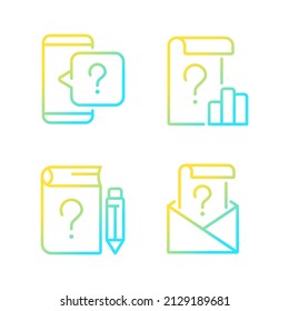 Questions in business and education gradient linear vector icons set. Information support service. Thin line contour symbol designs bundle. Isolated outline illustrations collection