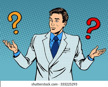 Questions businessman misunderstanding pop art retro style