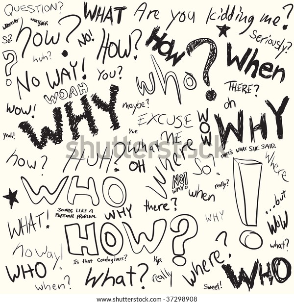 Questions Doodled Black Ink Over White Stock Vector (Royalty Free) 37298908