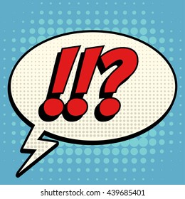 Questions exclamation marks comic book bubble text retro style