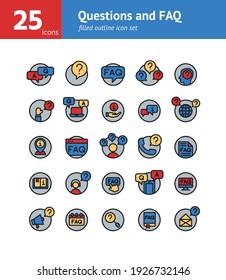 Questions and FAQ filled outline icon set. Vector and Illustration.