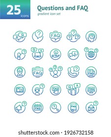 Questions and FAQ gradient icon set. Vector and Illustration.