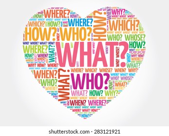 Questions heart, Question words vector concept
