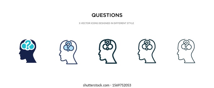 questions icon in different style vector illustration. two colored and black questions vector icons designed in filled, outline, line and stroke style can be used for web, mobile, ui