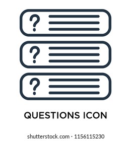 Questions icon vector isolated on white background, Questions transparent sign , thin pictogram or outline symbol design in linear style