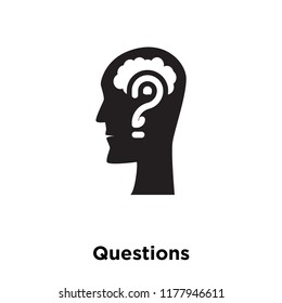 Questions icon vector isolated on white background, logo concept of Questions sign on transparent background, filled black symbol