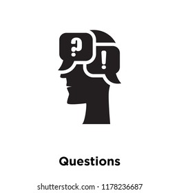 Questions icon vector isolated on white background, logo concept of Questions sign on transparent background, filled black symbol