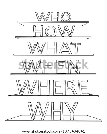 Questions of Kipling 5W1H. Vector line