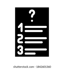 el vector de icono de glifo de lista de preguntas. signo de lista de preguntas. símbolo de contorno aislado ilustración negra