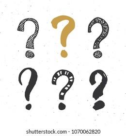 Questions marks doodle set. Hand drawn grunge signs. Vector illustration.