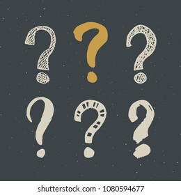Questions marks doodle set. Hand drawn grunge signs. Vector illustration.