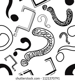 Questions marks seamless pattern. Hand drawn sketched doodle signs,