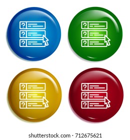 Questions multi color gradient glossy badge icon set. Realistic shiny badge icon or logo mockup