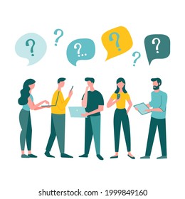 Questions problem brainstorming office businessmen Teamwork in the office, problem solving together Concept vector illustration