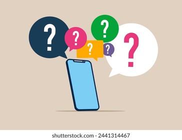 Lot of questions. Question mark sign in speech bubbles. Idea of support and advice. Flat vector illustration