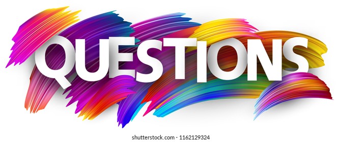 Questions sign with blue spectrum brush strokes on white background. Colorful gradient brush design. Helpdesk or website support template. Vector paper illustration.