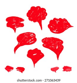 Questions speech bubbles set, brush strokes.Red