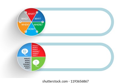 Questions: what; why; where; how; when; who. Vector concept illustration for  printed materials, website, promotional materials.