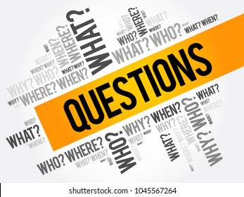 Questions whose answers are considered basic in information gathering or problem solving, word cloud background