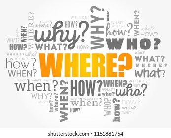 Where? - Questions whose answers are considered basic in information gathering or problem solving, word cloud background