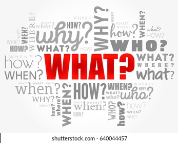 Questions whose answers are considered basic in information gathering or problem solving, word cloud background