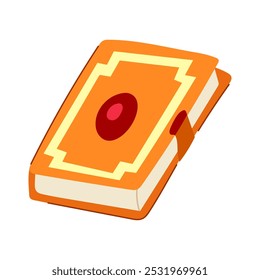 Libro de fantasía de misiones de dibujos animados. hechizos de reinos, profecía de encantamiento, misiones de aventuras míticas. signo de libro de fantasía. símbolo aislado Ilustración vectorial