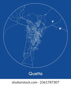 Quetta Pakistan Asia City Map blue print round Circle vector illustration