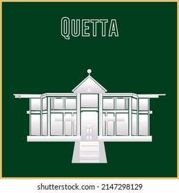 Quetta Pakistan Monument Vector Background. Ziarat Building Image Vector with Green Background. Ziarat Quetta Pakistan Postcard Vector Illustration. Quaid-e-Azam Residency Ziarat Pakistan Vector.