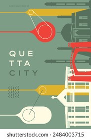 quetta silhouette, quetta city poster design, quetta skyline in flat colors, abstract quetta pakistan cityscape for school education, skyline flyer