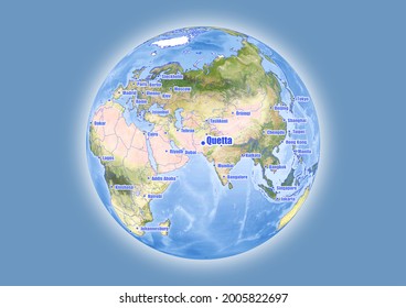 Quetta-Pakistan is shown on vector globe map. The map shows Quetta-Pakistan 's location in the world.