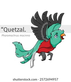 Quetzal flaying Cartoon illustration. wildlife animal isolated. Bird cartoon collection. Quetzal bird Cartoon character